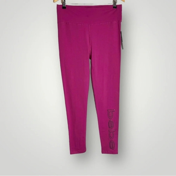 Bebe Sport Sequin Logo Leggings Size XL Festival Fuschia Pink Ankle Length - Picture 3 of 9